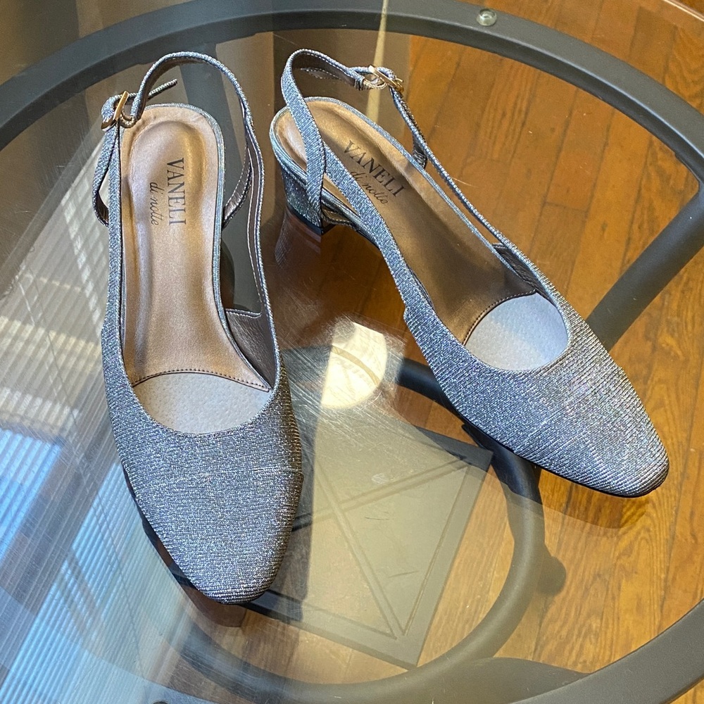 Vaneli Shimmering Silver Slingback Heels